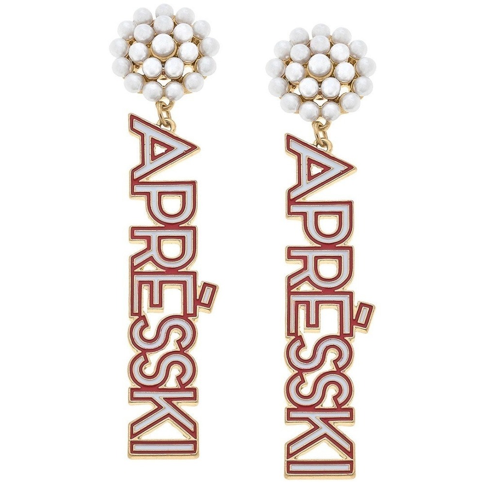 CANVAS STYLE Apre Ski Drop Earrings Pearl Cluster Top Red White Gold Plated NWT